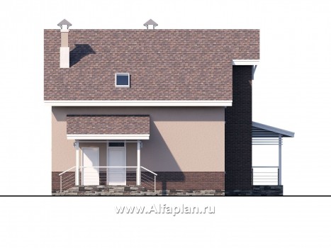 «Регата» - красивый проект дома с мансардой, планировка с мастер спальней, двусветная столовая, двускатная крыша - превью фасада дома