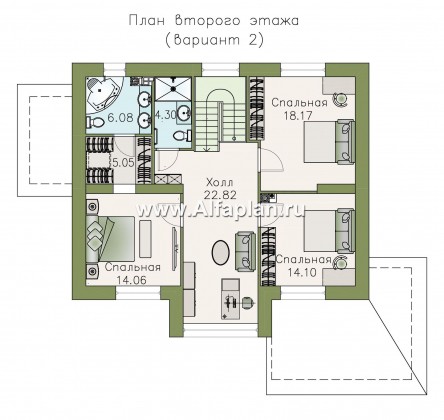 «Регата» - красивый проект дома с мансардой, планировка с мастер спальней, двусветная столовая, двускатная крыша - превью план дома