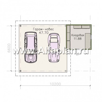 Проекты домов Альфаплан - Навес-стоянка для машин с небольшой кладовой - превью плана проекта №1