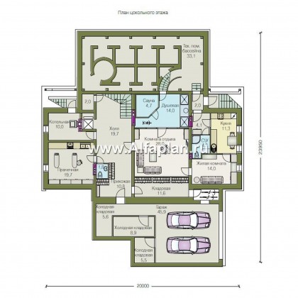 Проекты домов Альфаплан - «Поместье» - проект двухэтажного дома, с мансардойи двусветной гостиной, вилла в классическом стиле - превью плана проекта №1