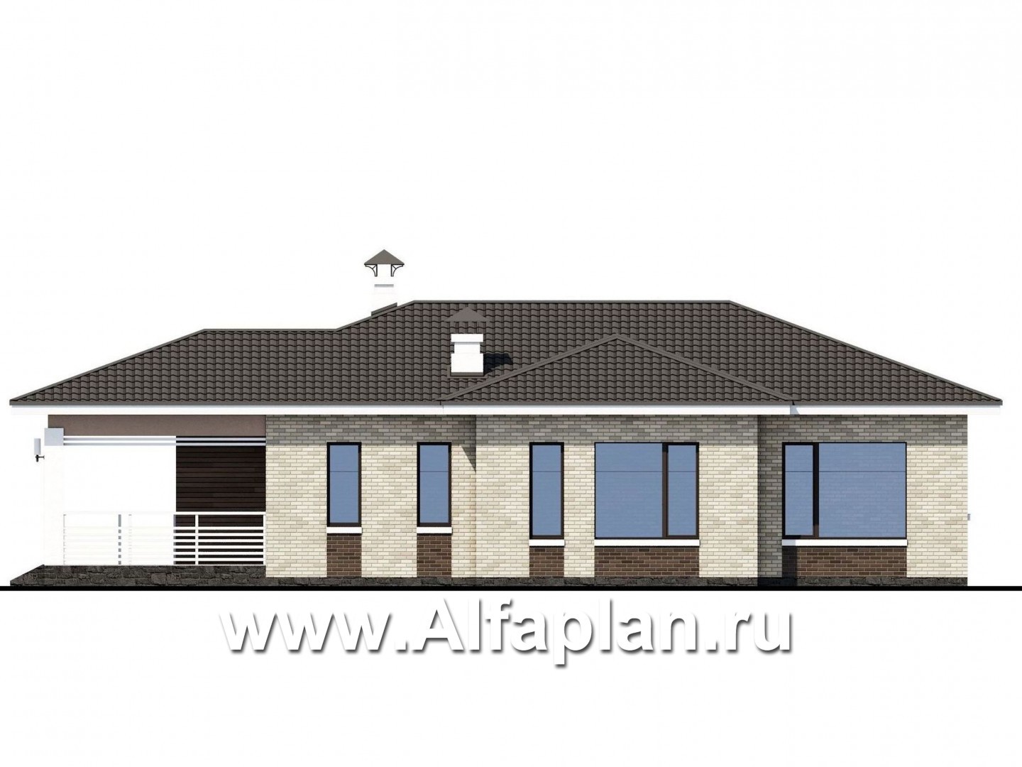 Проекты домов Альфаплан - «Гестия» - современный одноэтажный коттедж с террасой - изображение фасада №2