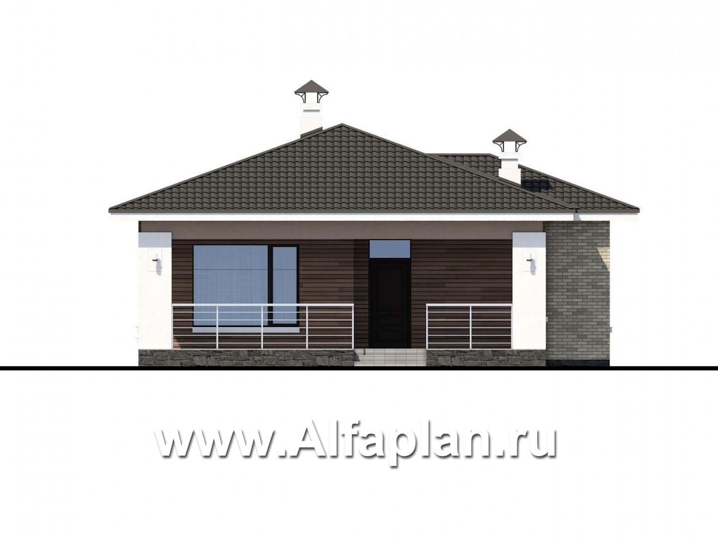 Проекты домов Альфаплан - «Терпсихора» - современный одноэтажный коттедж с террасой - изображение фасада №1