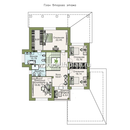 «Орлов» - проект двухэтажного дома из кирпича, с террасой и балконом, планировка с лестницей в центре, с гаражом на 2 авто - превью план дома