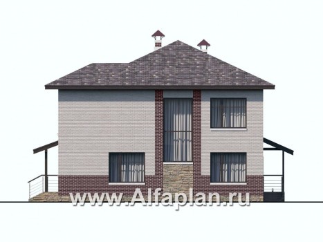 «Статус» - проект двухэтажного дома из кирпича, с эркером и с террасой - превью фасада дома