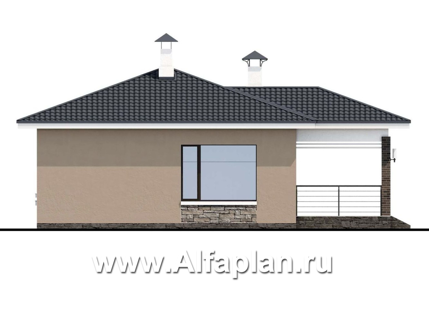 Проекты домов Альфаплан - «Аэда» - проект одноэтажного дома, 3 спальни, с остекленной верандой, в современном стиле - изображение фасада №4