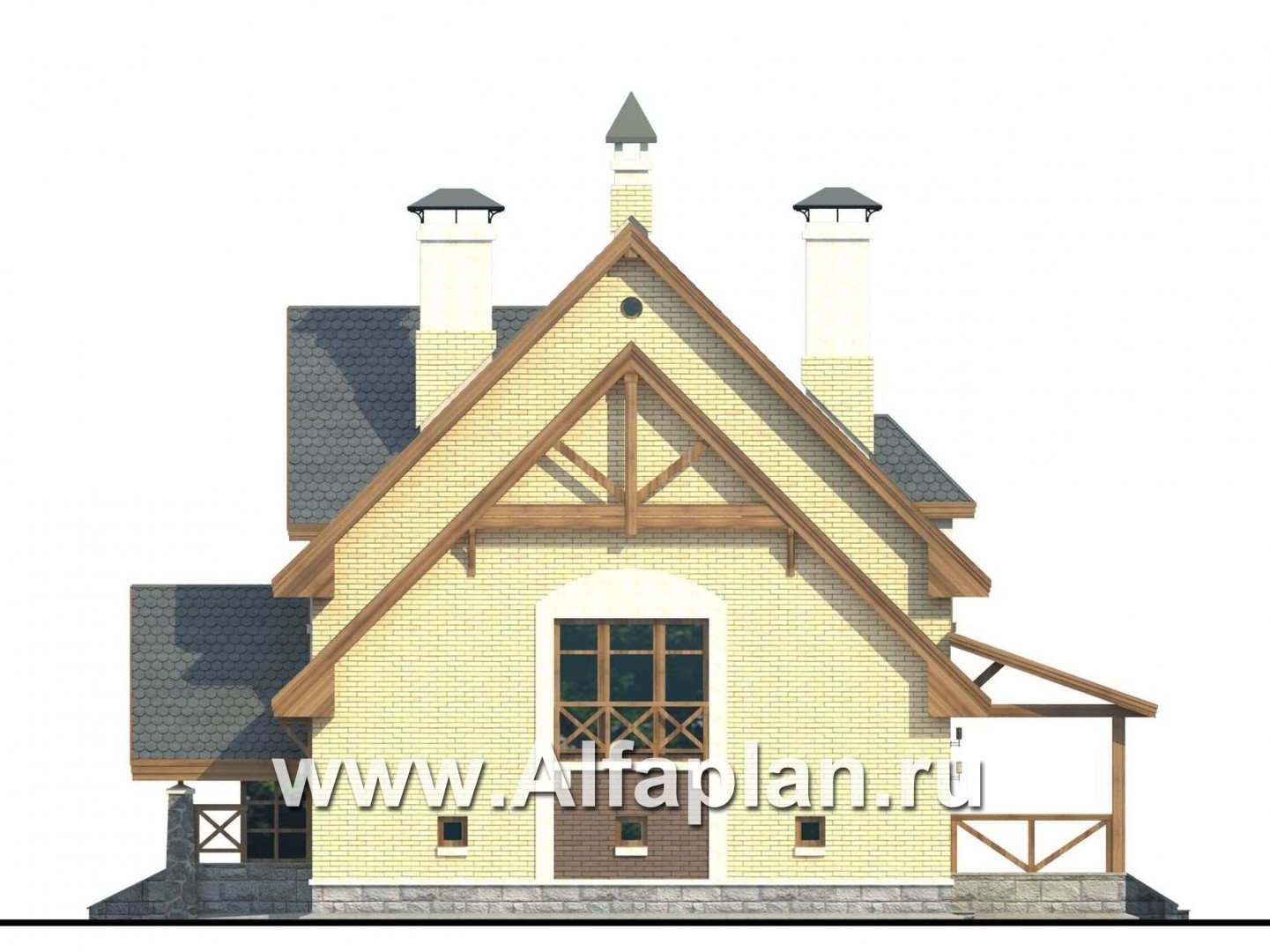 Проекты домов Альфаплан - «Норд» - проект двухэтажного загородного дома с гаражом и террасой - изображение фасада №2