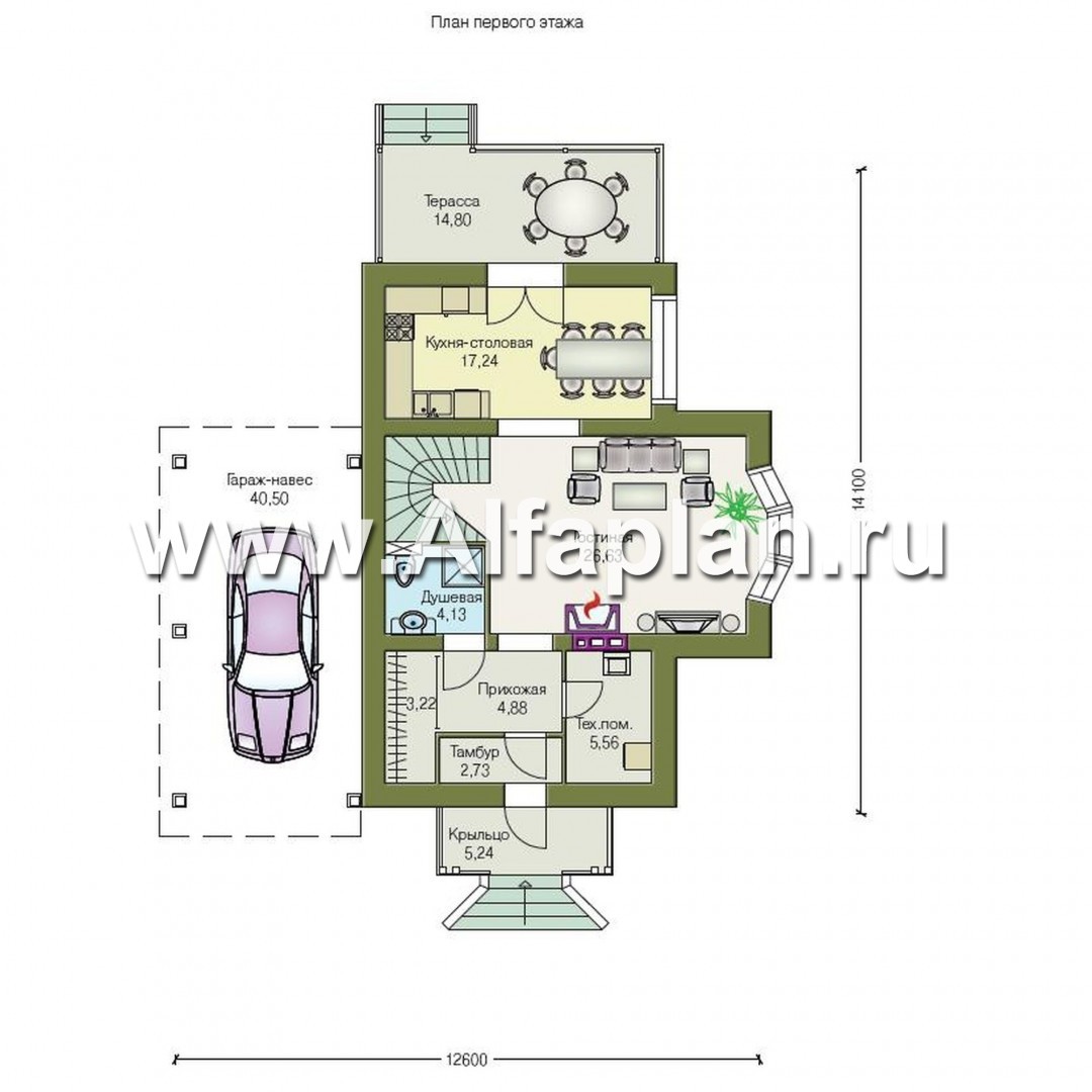 Проекты домов Альфаплан - «Компакт» - проект мансардного дома с двускатной кровлей - план проекта №1