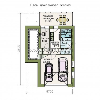 Проекты домов Альфаплан - «Экспрофессо»- проект компактного дома с гаражом в цоколе - превью плана проекта №1