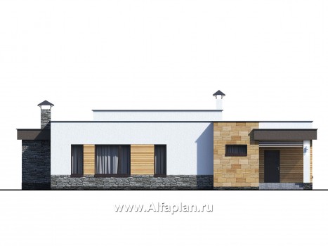 Проекты домов Альфаплан - «Ниагара» - современный одноэтажный коттедж с плоской кровлей - превью фасада №1