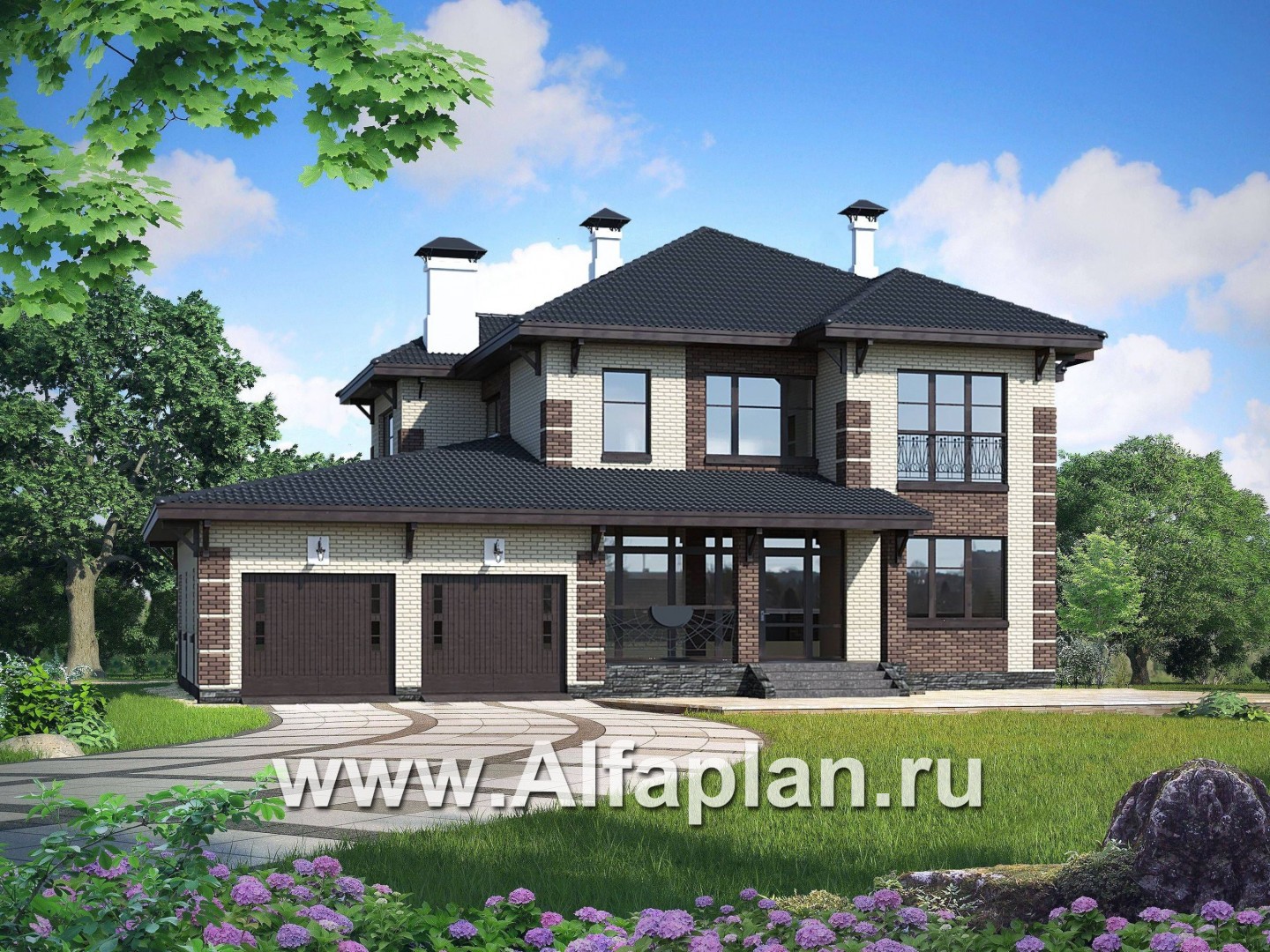 «Монтекки» - проект двухэтажного дома, с террасой и гаражом на 2 авто, второй свет в холле - основное изображение