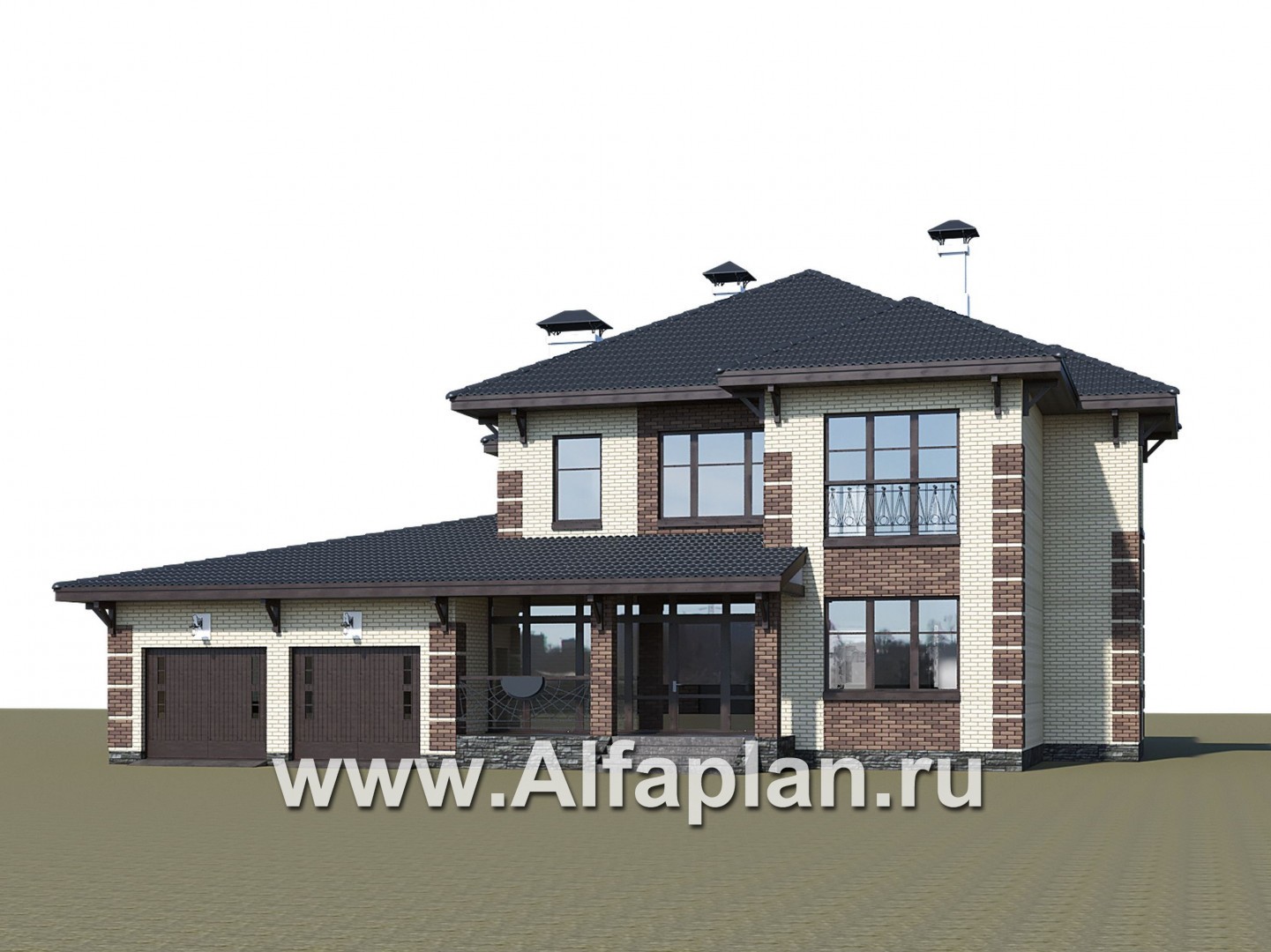 «Монтекки» - проект двухэтажного дома, с террасой и гаражом на 2 авто, второй свет в холле - дизайн дома №1