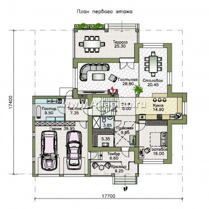 «Монтекки» - проект двухэтажного дома, с террасой и гаражом на 2 авто, второй свет в холле - превью план дома