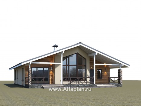 Проекты домов Альфаплан - «Вектор Плюс» - одноэтажный дом с тремя спальнями, террасой и сауной - превью дополнительного изображения №1