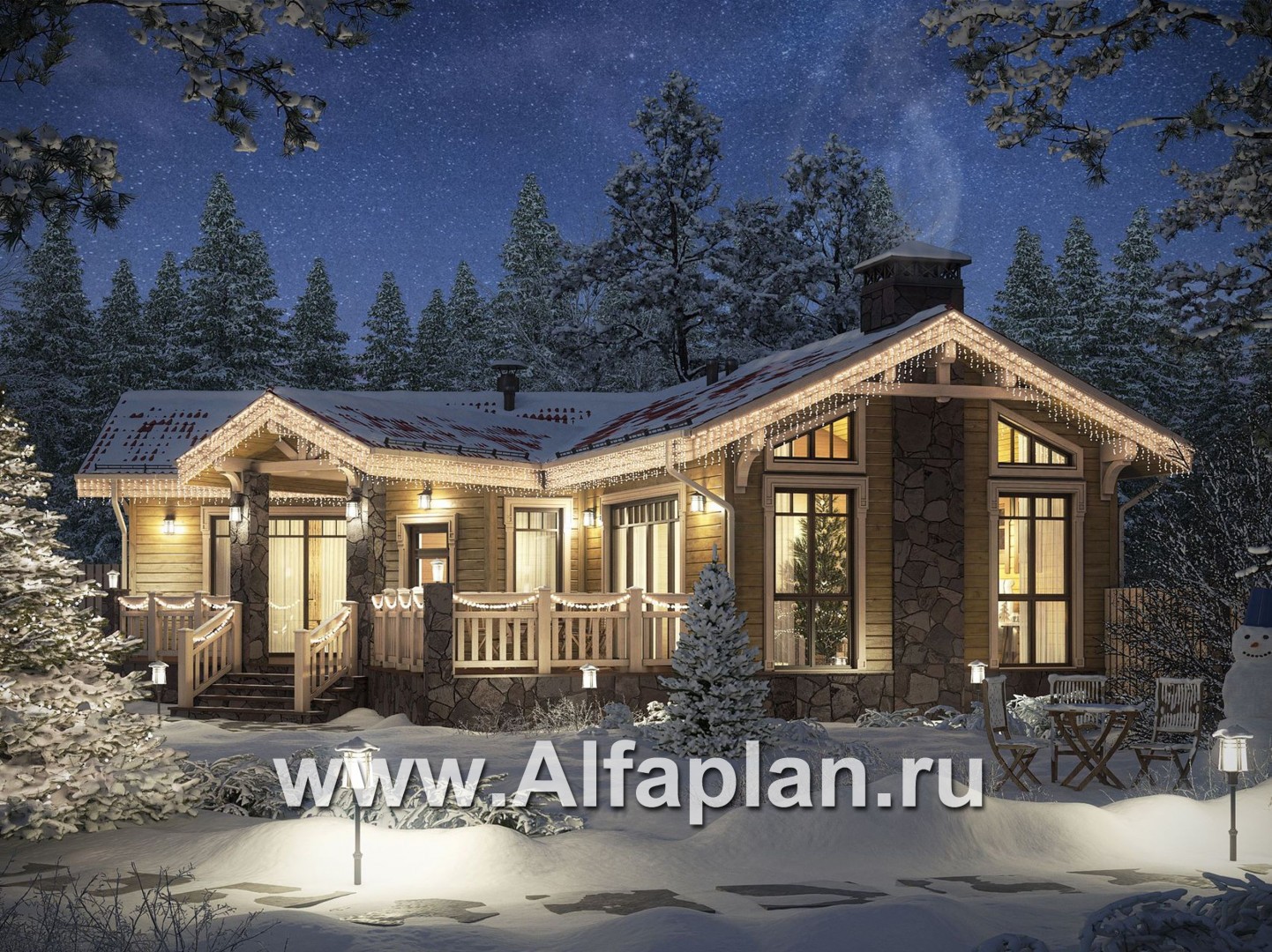 Проект бани из бруса, с террасой и с купелью, с диагональным решением - дизайн дома №1