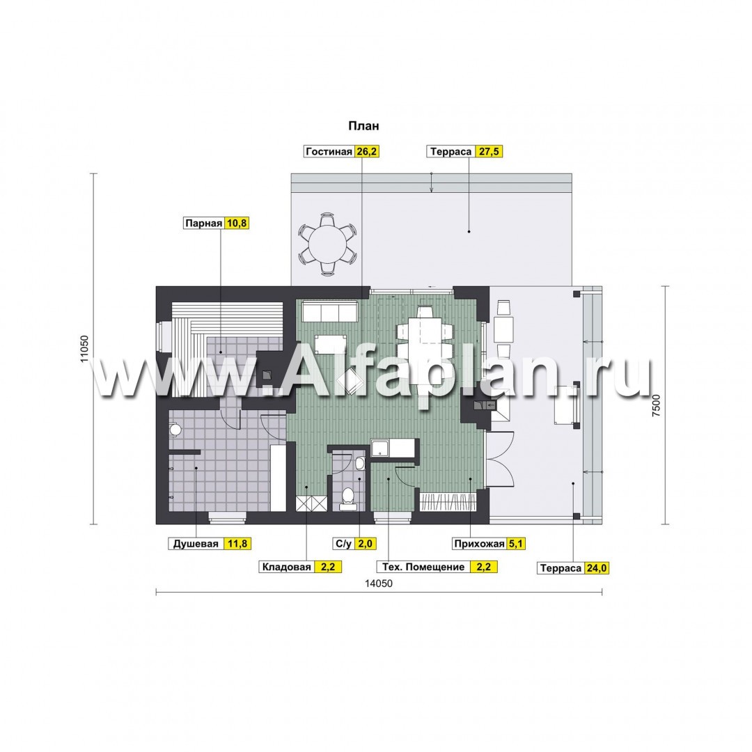 Проект бани с террасой, дом для отдыха, дача - план дома