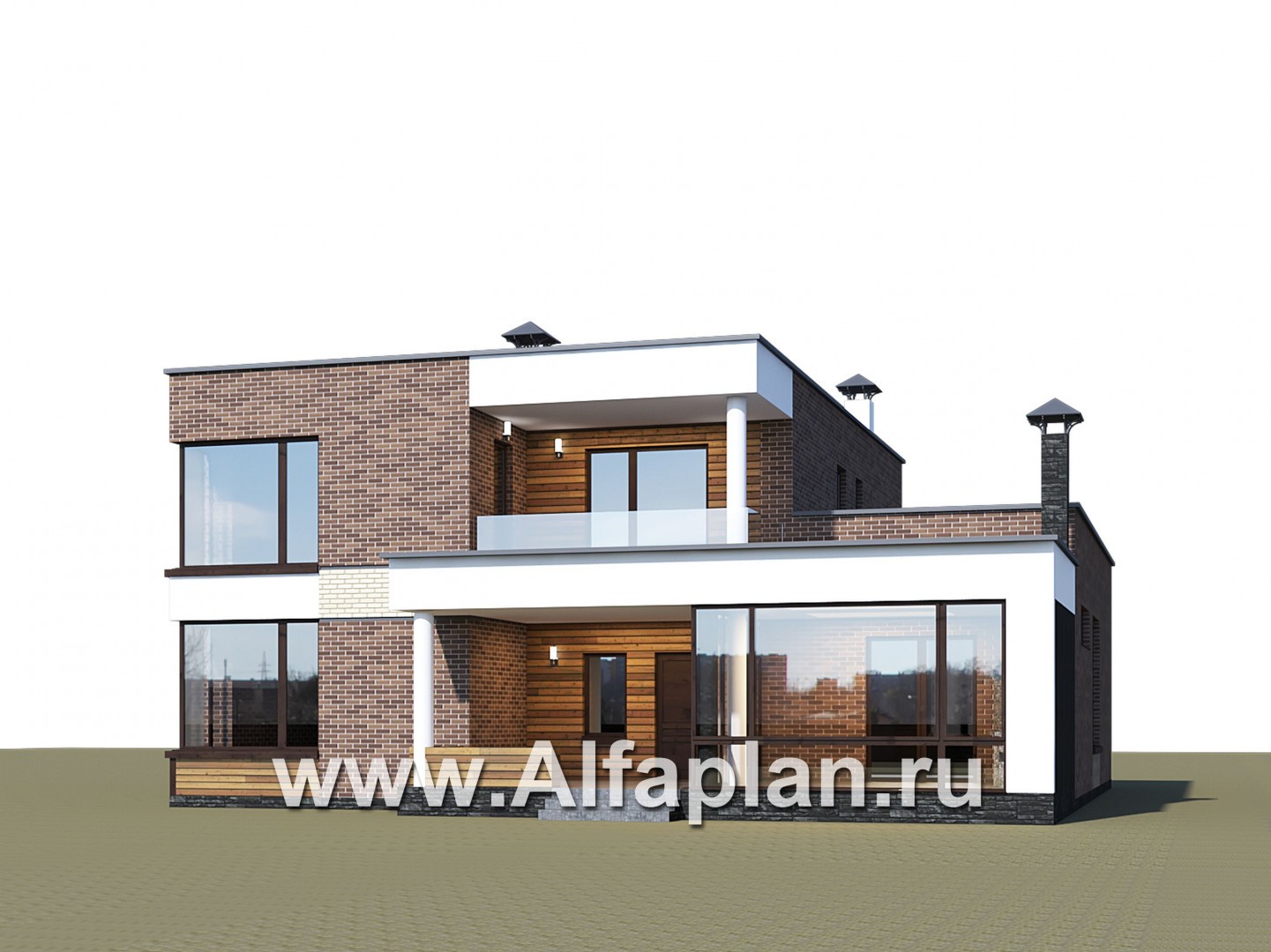 «Спектр» - проект современного двухэтажного дома, с двумя жилыми комнатами на 1-ом этаже и сауной - дизайн дома №1