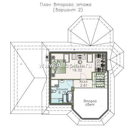 Проекты домов Альфаплан - «Душечка» - небольшой дом с мансардой и гаражом - превью плана проекта №3