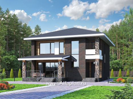 «Эрго» - проект дома 10х10м, планировка с террасой со стороны входа, с удобной планировкой - превью дополнительного изображения №1