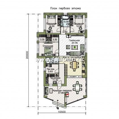 Проекты домов Альфаплан - «Персефона» - современный одноэтажный коттедж с барбекю на террасе - превью плана проекта №1