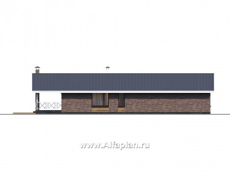 Проекты домов Альфаплан - «Эвтерпа» - одноэтажный дом с  тремя спальнями для узкого участка - превью фасада №4