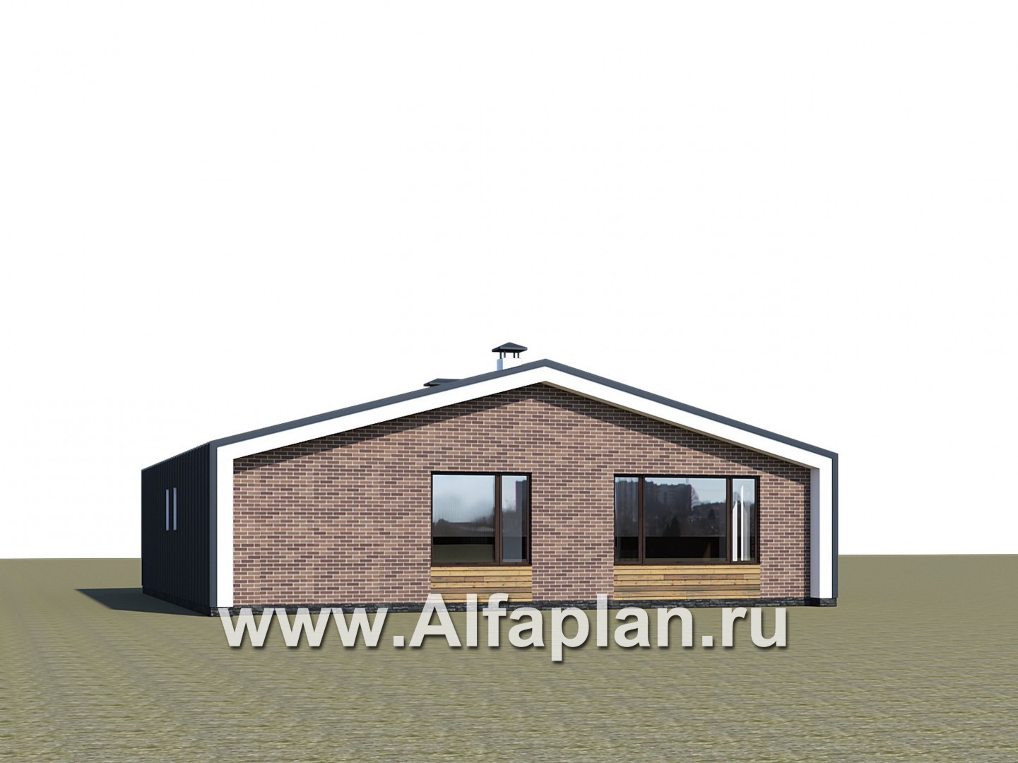 Проекты домов Альфаплан - «Веда» - проект одноэтажного дома с сауной, с террасой, в стиле барн - дополнительное изображение №1