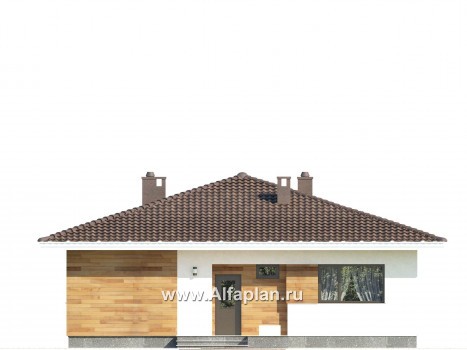Проект одноэтажного дома из газобетона, план 3 спальни и терраса, в современном стиле - превью фасада дома
