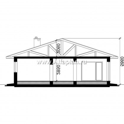 Проект одноэтажного дома из газобетона, план 3 спальни и терраса, в современном стиле - превью план дома