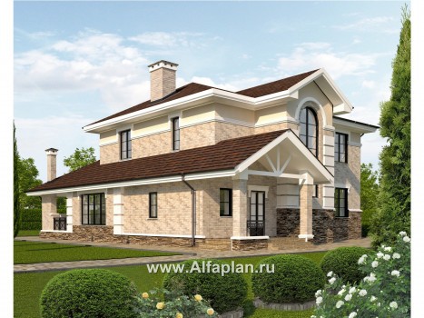 Проект двухэтажного дома, планировка с гостевой на 1 эт и с террасой с барбекю - превью дополнительного изображения №1