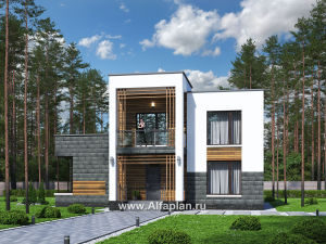 Превью проекта ««Футура» - современный двухэтажный дом, с террасой и с плоской крышей, в стиле минимализм»
