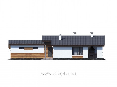 Проекты домов Альфаплан - «Калисто» - одноэтажный коттедж с гаражом на два автомобиля - превью фасада №2