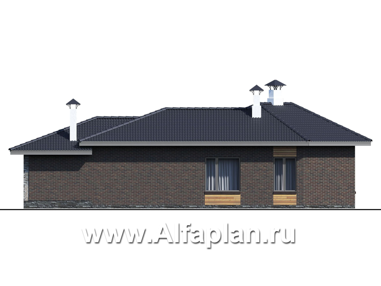 Проекты домов Альфаплан - «Квазар» - проект одноэтажного дома с диагональным планом - изображение фасада №3