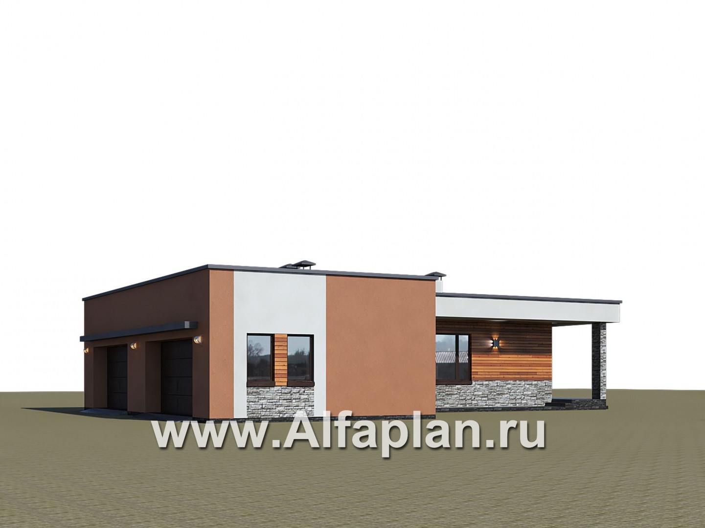 Проект гаража на 4 авто, и баня с сауной и хамам, с плоской кровлей - дизайн дома №1