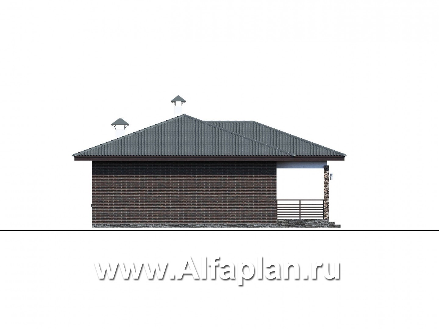 Проекты домов Альфаплан - "Соната" - проект одноэтажного дома, с террасой, 3 спальни, в современном стиле - изображение фасада №2