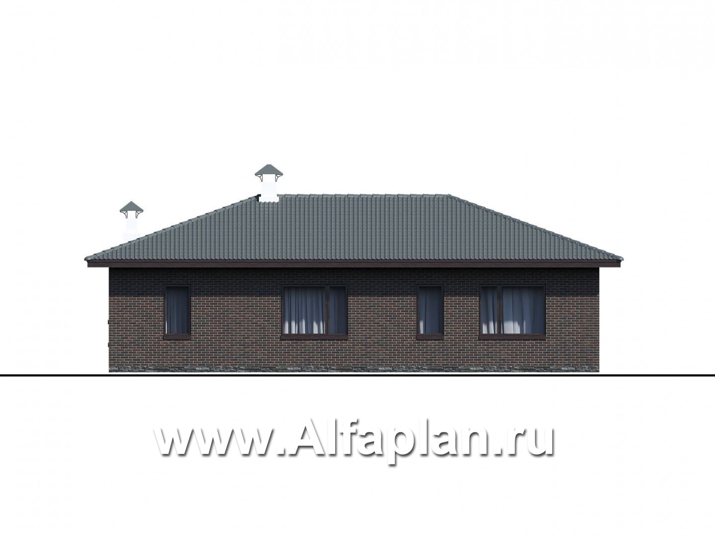 Проекты домов Альфаплан - "Соната" - проект одноэтажного дома, с террасой, 3 спальни, в современном стиле - изображение фасада №3