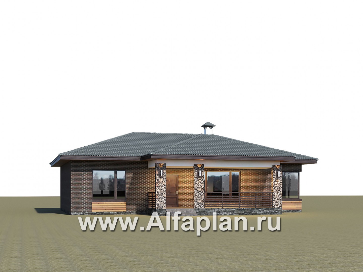 Проекты домов Альфаплан - "Соната" - проект одноэтажного дома, с террасой, 3 спальни, в современном стиле - дополнительное изображение №1