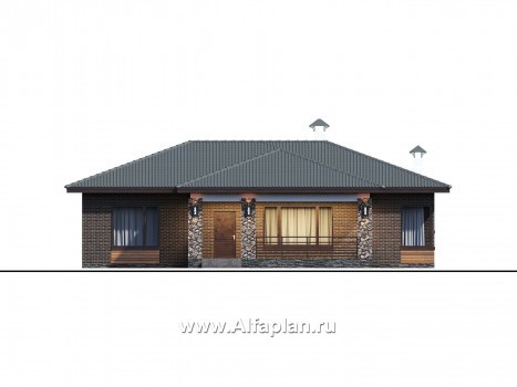 Проекты домов Альфаплан - "Соната" - проект одноэтажного дома, с террасой, 3 спальни, в современном стиле - превью фасада №1