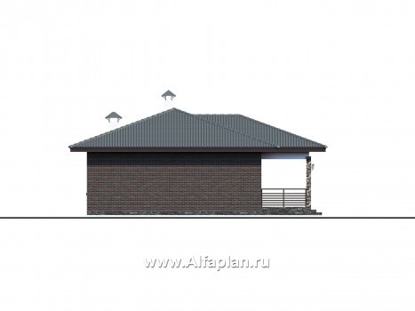 Проекты домов Альфаплан - "Соната" - проект одноэтажного дома, с террасой, 3 спальни, в современном стиле - превью фасада №2