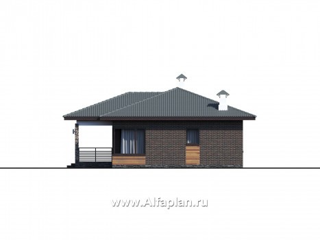 Проекты домов Альфаплан - "Соната" - проект одноэтажного дома, с террасой, 3 спальни, в современном стиле - превью фасада №4