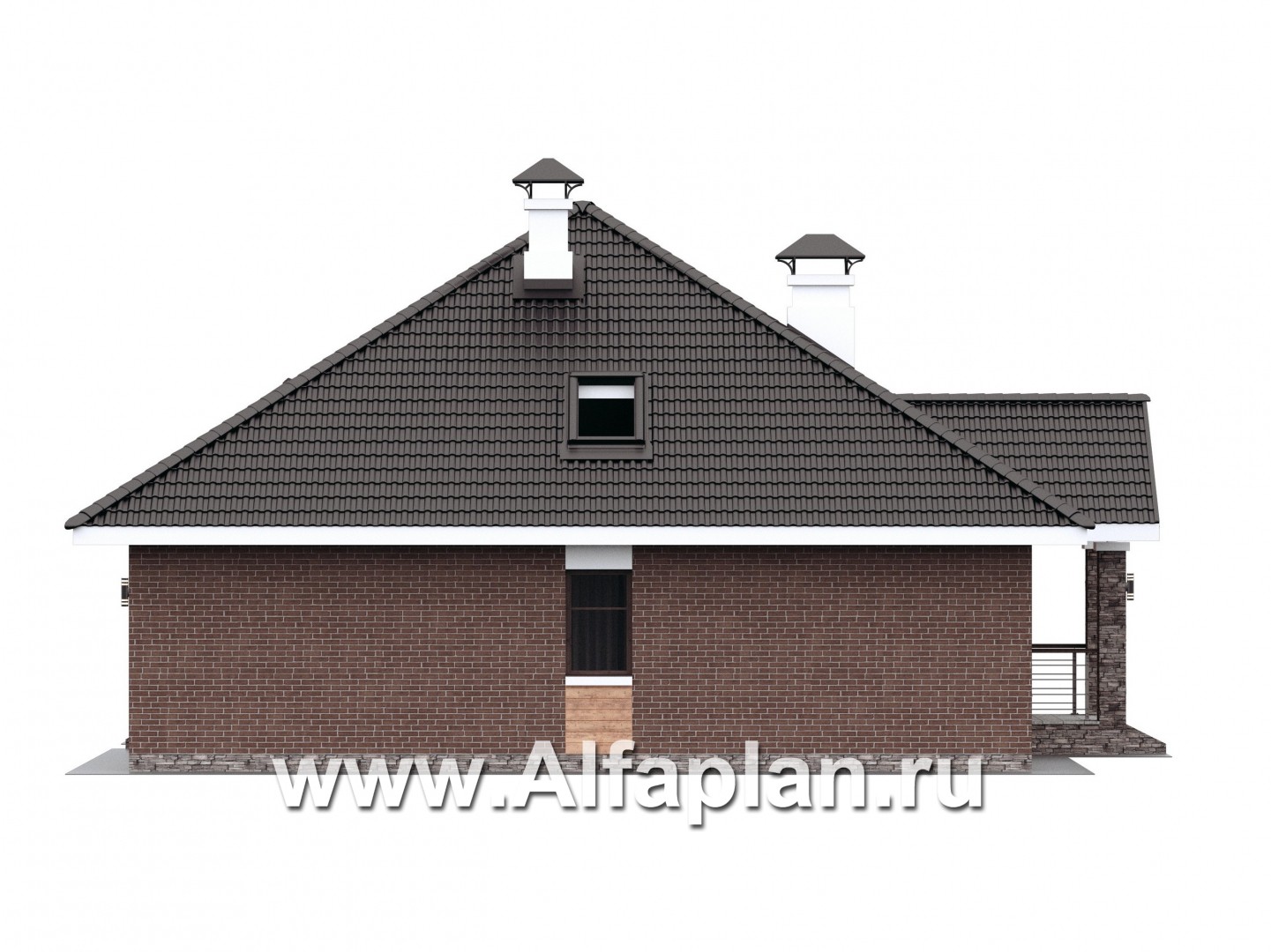 Проекты домов Альфаплан - "Перспектива" - проект дома с мансардой, с террасой, с мансардными окнами, в современном стиле - изображение фасада №3
