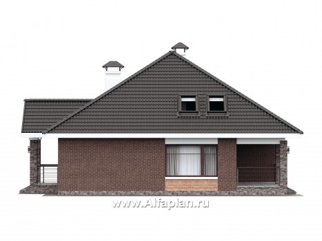 Проекты домов Альфаплан - "Перспектива" - проект дома с мансардой, с террасой, с мансардными окнами, в современном стиле - превью фасада №2