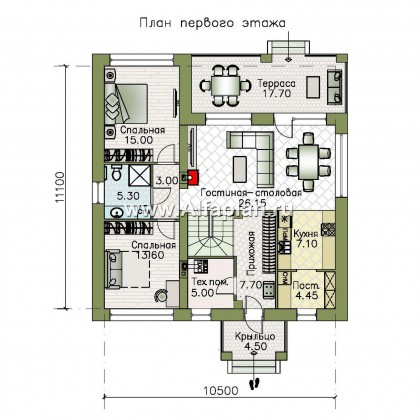 Проекты домов Альфаплан - "Перспектива" - проект дома с мансардой, с террасой, с мансардными окнами, в современном стиле - превью плана проекта №1