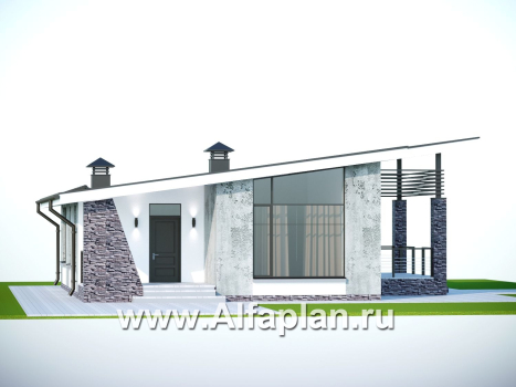 Проекты домов Альфаплан - «Корица» - одноэтажный дом с односкатной крышей, с двумя спальнями - превью дополнительного изображения №1
