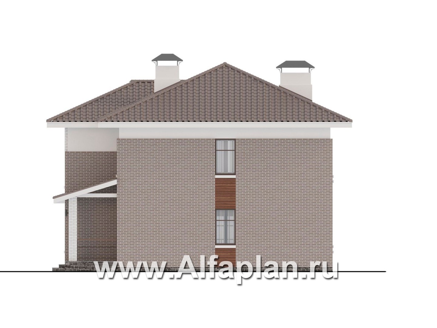 Проекты домов Альфаплан - "Вермеер" - проект двухэтажного дома, планировка с лестницей в гостиной и мастер спальня, с террасой - изображение фасада №2