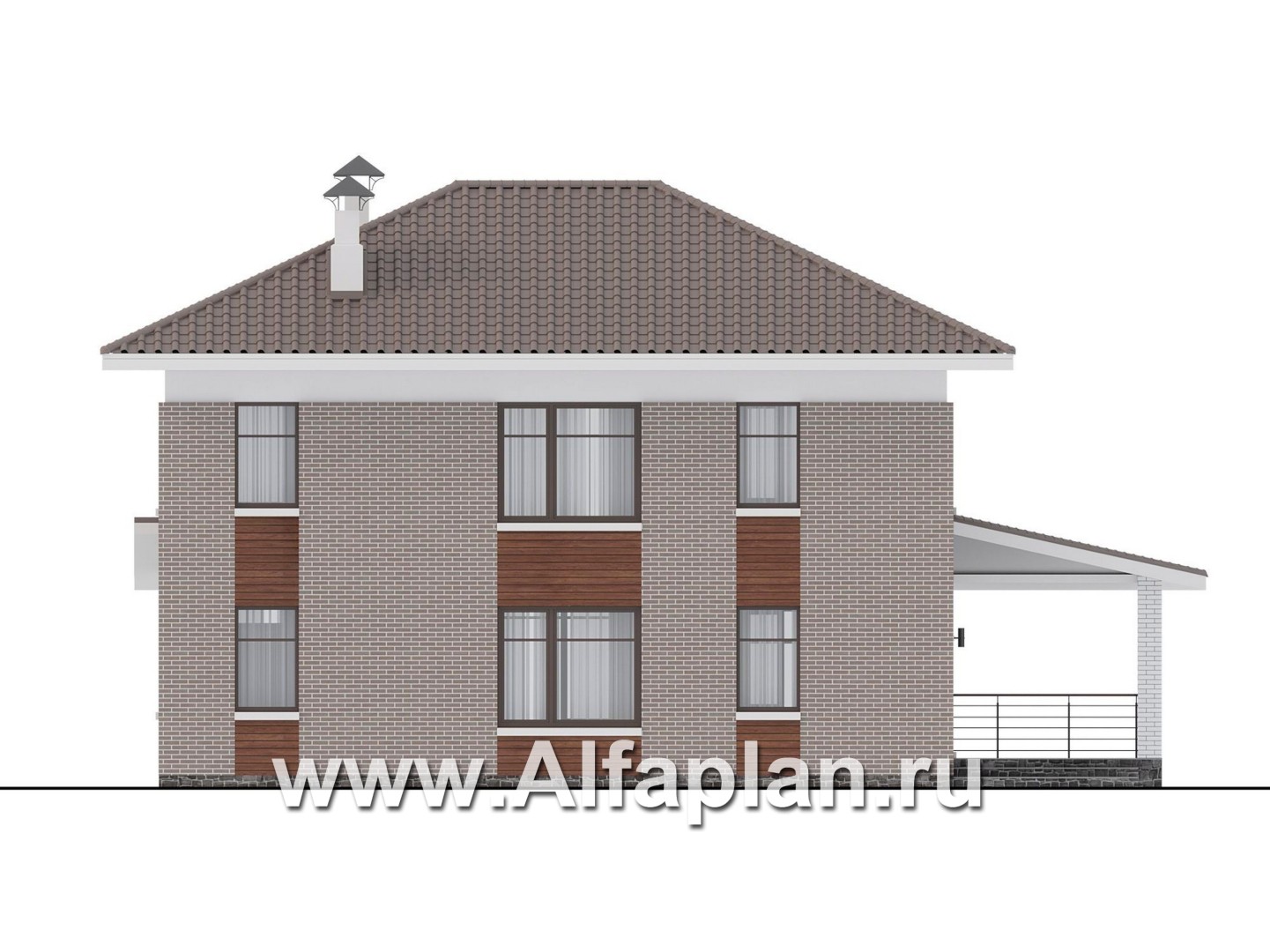 Проекты домов Альфаплан - "Вермеер" - проект двухэтажного дома, планировка с лестницей в гостиной и мастер спальня, с террасой - изображение фасада №4