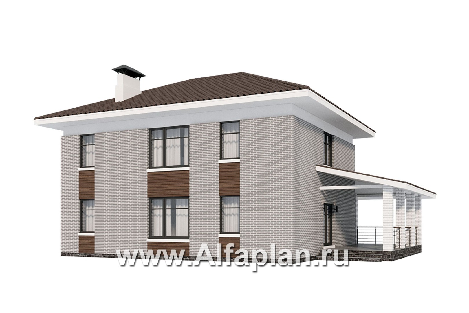 Проекты домов Альфаплан - "Вермеер" - проект двухэтажного дома, планировка с лестницей в гостиной и мастер спальня, с террасой - дополнительное изображение №2