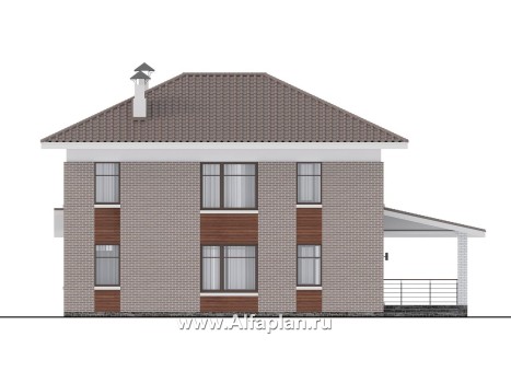 Проекты домов Альфаплан - "Вермеер" - проект двухэтажного дома, планировка с лестницей в гостиной и мастер спальня, с террасой - превью фасада №4