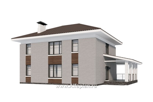 Проекты домов Альфаплан - "Вермеер" - проект двухэтажного дома, планировка с лестницей в гостиной и мастер спальня, с террасой - превью дополнительного изображения №2