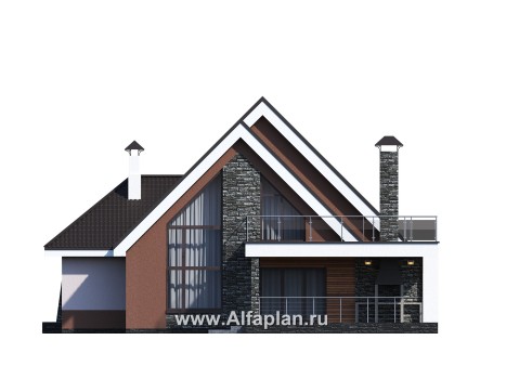 «Амарант» - проект современного коттеджа с мансардой, с террасой и балконом - превью фасада дома