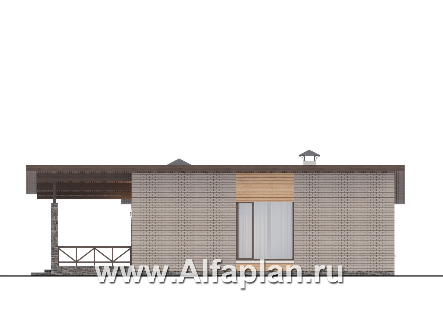 Проекты домов Альфаплан - "Стрелец" -проект современного одноэтажного дома с террасой, с односкатной крышей - изображение фасада №2