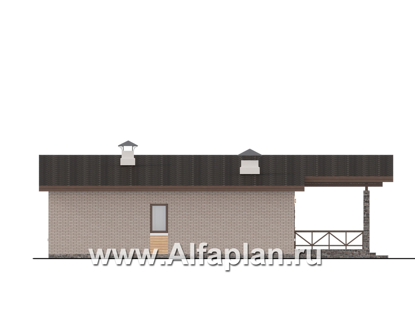 Проекты домов Альфаплан - "Стрелец" -проект современного одноэтажного дома с террасой, с односкатной крышей - изображение фасада №3